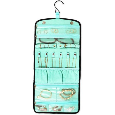 Juvale Green Hanging Jewelry Organizer for Traveling, Foldable Storage (Extended 10 x 21.7 in)