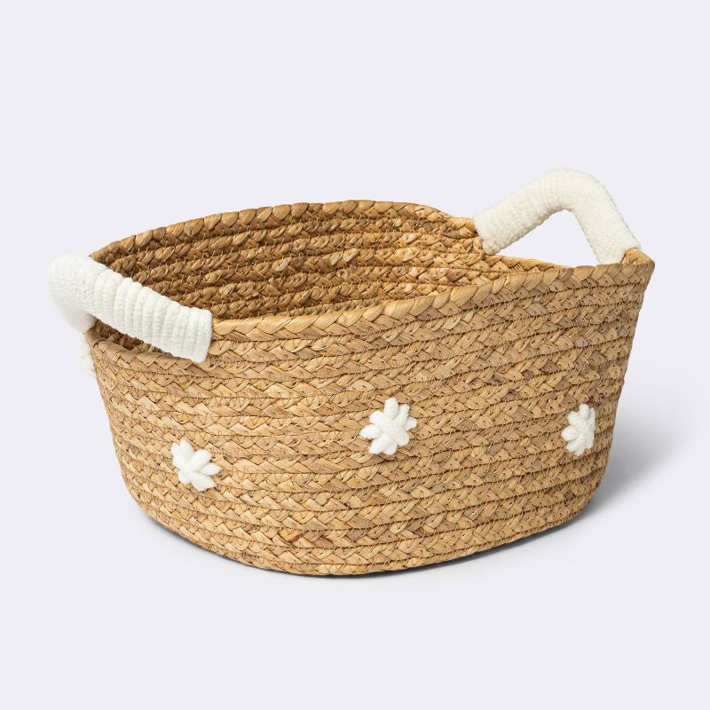 Braided Water Hyacinth with Tufted Embroidery Square Storage Basket - Cloud Island&#8482;, 1 of 8