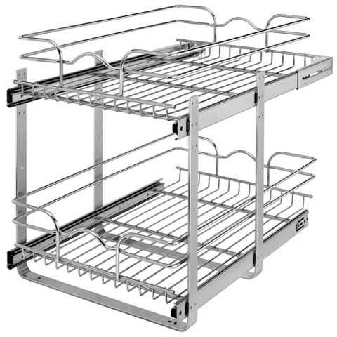 Rev-A-Shelf 2-Tier Kitchen Cabinet Pullout Shelf and Drawer Organizer Slide Out Pantry Storage Basket in Multiple Sizes, 15 x 22 In, 5WB2-1522CR-1