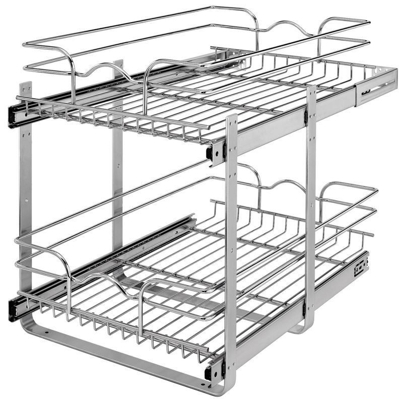 Rev-A-Shelf 5WB2 2-Tier Wire Basket Pull Out Shelf Storage for Kitchen Base Cabinet Organization, Chrome, 1 of 6