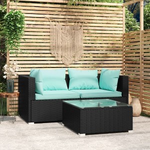 vidaXL Patio Furniture Set 3 Piece with Cushions Black Poly Rattan - 1 of 4