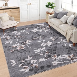 TackView Washable Bedroom Rugs Floral Print Large Area Rugs for Living Room Soft Non Slip Ultra Thin Floor Carpet - 1 of 4