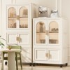 Okak Folding Wardrobe, 25.59" Closet with Wheels & Magnetic Door, Layered Storage Cabinet + 2 Folding Boxes & 10 Hangers for Apartments, Cream White - 3 of 4