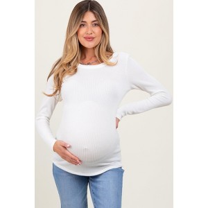 Pinkblush Ivory Ribbed Scoop Neck Long Sleeve Maternity Top - 1 of 3