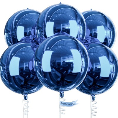 PartyWoo Foil Balloons Blue Navy Round 4D 22 Inch 6 pcs