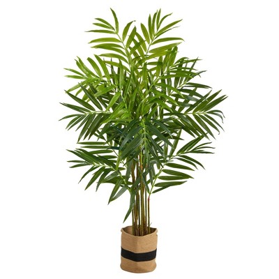 Nearly Natural 8-ft King Palm Artificial Tree in Handmade Natural Jute and Cotton Planter
