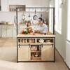 Kitchen Island with Storage, Farmhouse Island Table with Sliding Barn Doors, Coffee Bar Station with Power Outlet, Brown - 4 of 4