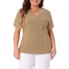Agnes Orinda Women's Plus Size Summer V Neck Short Sleeve Elegant Lace Ribbed Knit Tunic Blouse - 2 of 4