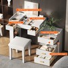 QingMoon Makeup Vanity with Flip-Top Mirror, Dressing Table Set with Cushioned Stool, Retractable Side Cabinet and Ample Drawers for Bedroom - 4 of 4