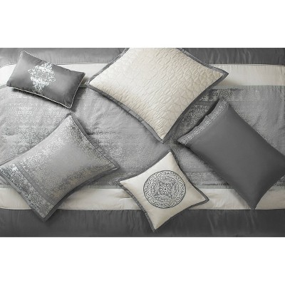 California King Gray and Silver Jacquard 12-Piece Comforter Set