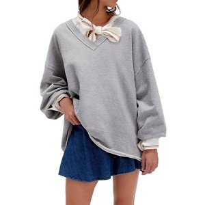 Coolmee Sweatshirt for Women Oversized Casual Long Sleeve V-Neck Pullover Tunic Tops Fall Fashion Outfits - 1 of 3