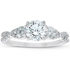 Pompeii3 1 1/2Ct Three Stone Diamond & Moissanite Infinity Engagement Ring 14k White Gold - 1 of 4