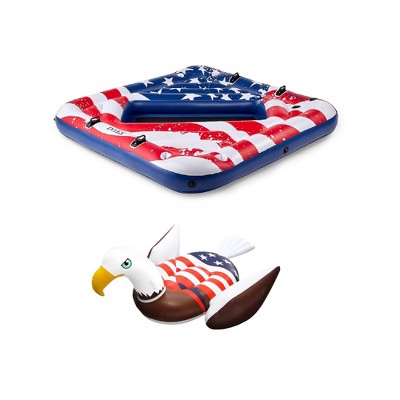 Intex Inflatable American Flag 2 Person Island & Bald Eagle Ride-On