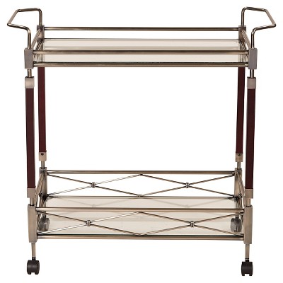 Walnut and Antique Brass Rectangular Serving Cart with Storage
