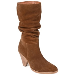 Journee Signature Womens Genuine Leather Syrinn Almond Toe Inside Zip Mid Calf Boots - 1 of 4