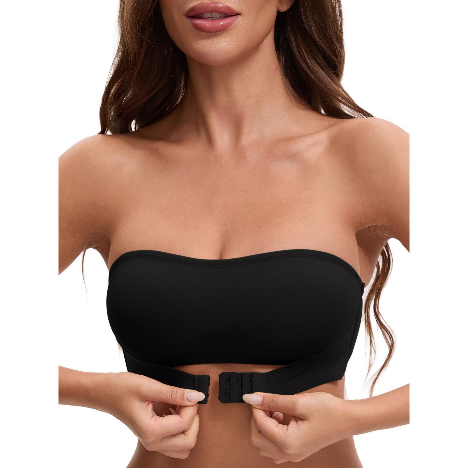 INSPIRE CHIC Women's Front Closure Strapless Wirefree Bandeau Non-Slip Tube Top Bras X-Large Black