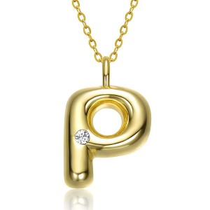 Kids' 14K gold plated necklace with white swarovski crystal initial pendant in bubble letter design - 1 of 3