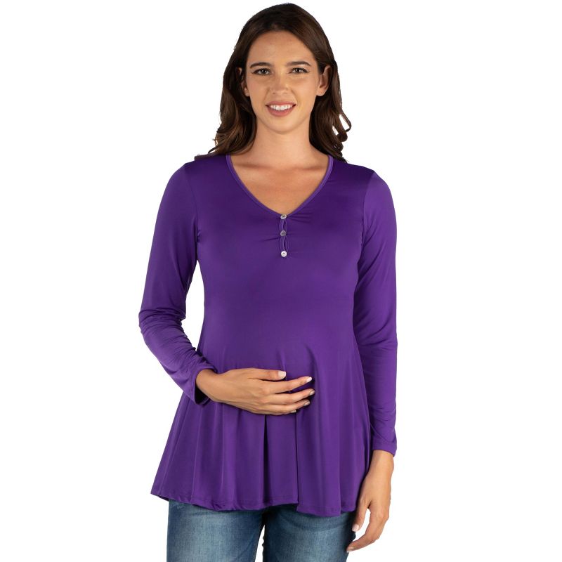 24seven Comfort Apparel Womens Flared Long Sleeve Henley Maternity Top, 1 of 5