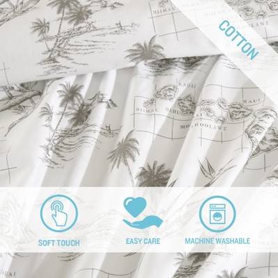 Vintage Map Print White Cotton Queen Sheet Set