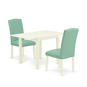 HomeStock 3-Piece Linen White Finish Solid Wood Top Dining Table Set - 1 of 4