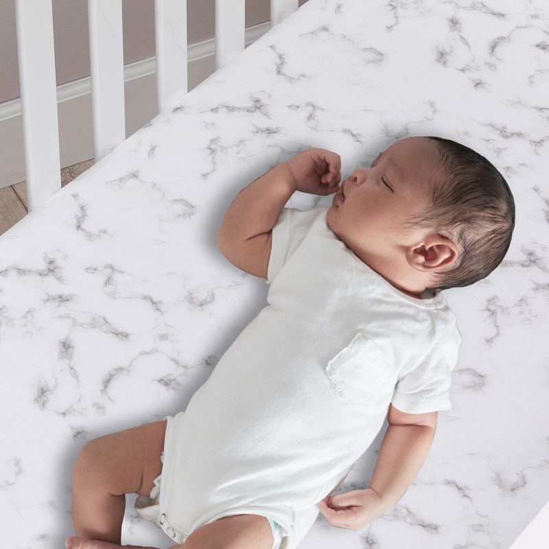 Lambs & Ivy Signature Gray/White Marble Organic Cotton Fitted Crib Sheet, 2 of 7