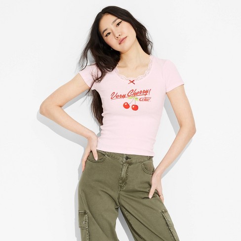 Women's Very Cherry Coke Cap Sleeve Graphic Baby T-Shirt - Pink - image 1 of 3