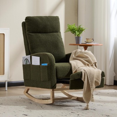 KTMBDW Rocking Chair Nursery, Teddy Upholstered Glider Rocker with High Backrest,Reading Chair Modern Rocking Accent Chairs for Living Room, Bedroom
