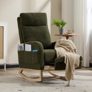 KTMBDW Rocking Chair Nursery, Teddy Upholstered Glider Rocker with High Backrest,Reading Chair Modern Rocking Accent Chairs for Living Room, Bedroom - 1 of 4