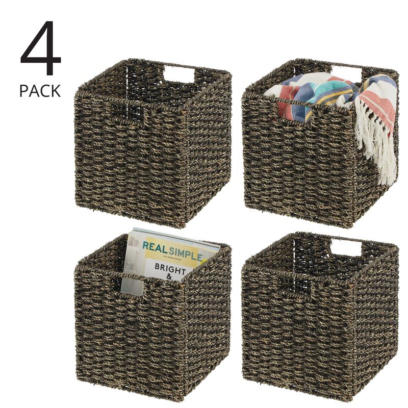 mDesign Seagrass Woven Cube Bin Basket Organizer, Handles, 2 of 10