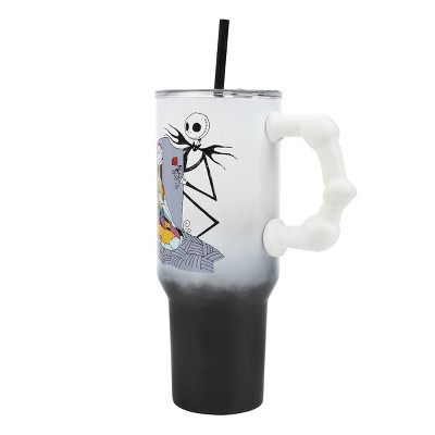 Nightmare Before Christmas 40 Oz White and Gray Ombre Stainless Steel Tumbler with Bone Handle