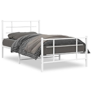 vidaXL Metal Bed Frame - Steel Single Bed with Headboard/Footboard, Slatted Base, White, Under-Bed Storage Space, Bedroom Furniture, 81.5"x41.3"x35.4" - 1 of 4