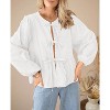 Women's Spring Fall Babydoll Peplum Blouse Shirt Puff Long Sleeve Bow Tie Front Trendy Cute Going Out Tops - 3 of 4