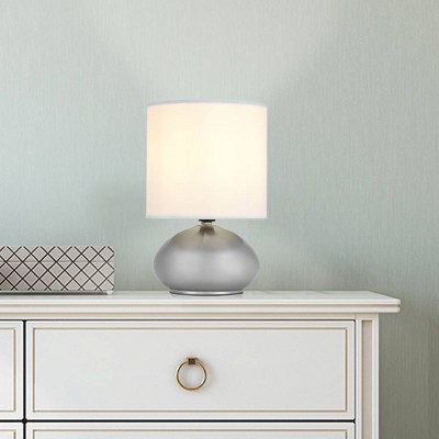 Brushed Steel Touch Table Lamp Set with White Shades
