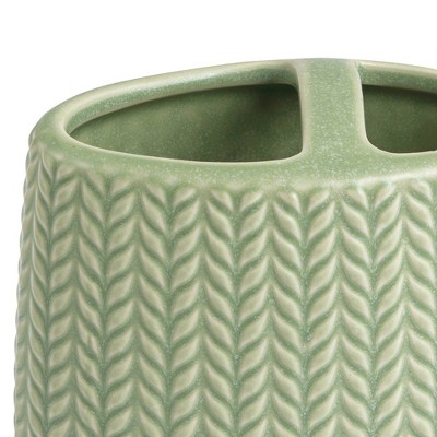 Sage Green Ceramic Embossed Toothbrush Holder