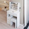 Small White Vanity Table with Cushioned Stool, Mirror Light & Touch Control, Compact Makeup Desk for Girls Bedroom-Cuddlewood - 2 of 4