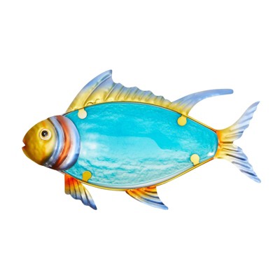 Okuna Outpost Outdoor Metal Fish Wall Decor for Home (Blue, 10.8 x 6.7 Inches)