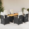 vidaXL - 7 Piece Patio Dining Set w/Cushions - Black Poly Rattan - Adjustable Garden Chairs - Acacia Wood Tabletop - UV-Resistant - 2 of 4