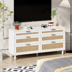 ALEXOUN 59" Rattan Dresser with 6 Drawers,Clothes Storage Cabinet for Bedroom, Metal Handle & Wood Legs for Hallway, Living Room, Bedroom - 1 of 4