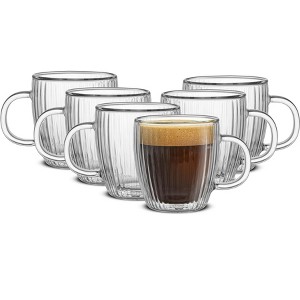 JoyJolt Savor Fluted Double Wall Coffee Tea Glasses - 5.4 oz - Set of 6 - 1 of 4