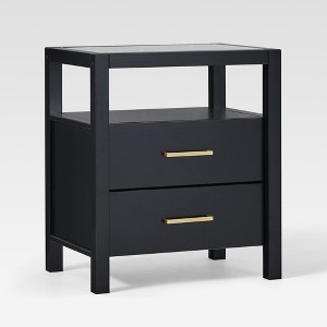 Transitional Modern Solid Wood Nightstand Side Table with Glass Top - 1 of 4