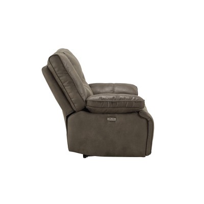 Gray Leather Tufted Power Motion Loveseat with Pillow-Top Arms