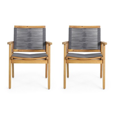 Christopher Knight Home Mcgill Outdoor Rope and Acacia Wood Dining Chairs (Set of 2), Teak/Dark Gray