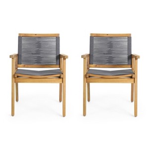 Christopher Knight Home Mcgill Outdoor Rope and Acacia Wood Dining Chairs (Set of 2), Teak/Dark Gray - 1 of 4