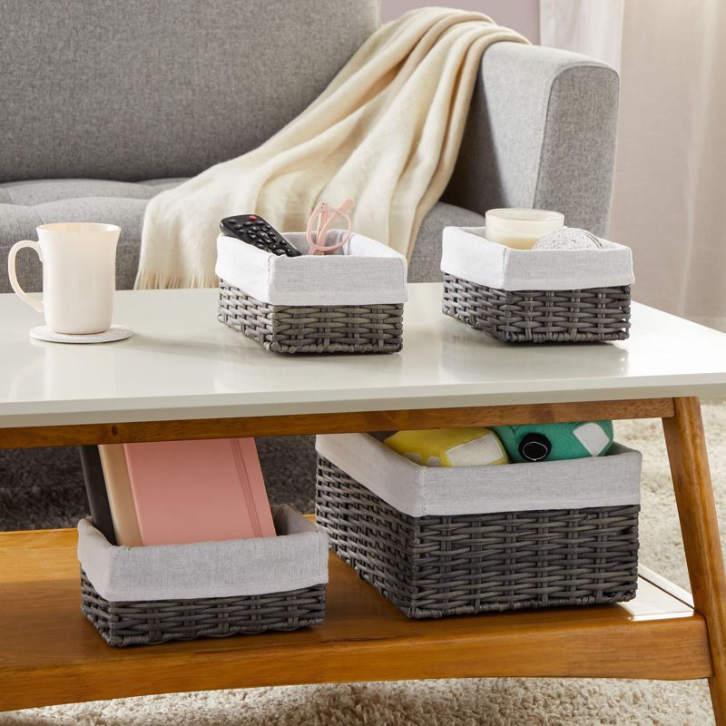 Farmlyn Creek 4 Pack Rectangular Wicker Storage Baskets with Liners - Small Decorative Bins for Organizing Shelves (2 Sizes, Gray), 2 of 10