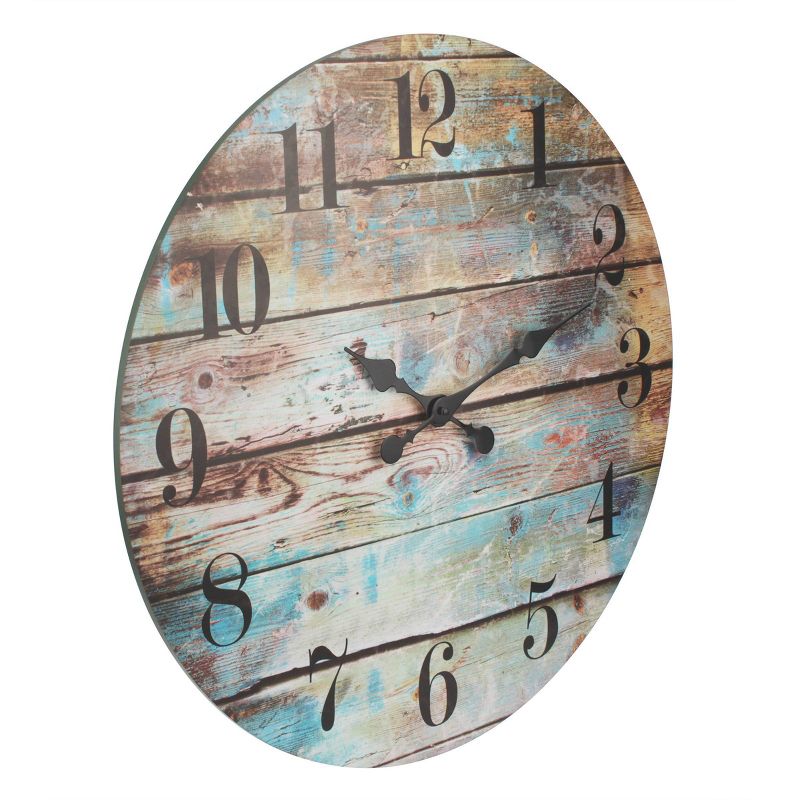 Round Rustic Wooden Wall Clock Blue - Stonebriar Collection, 4 of 11