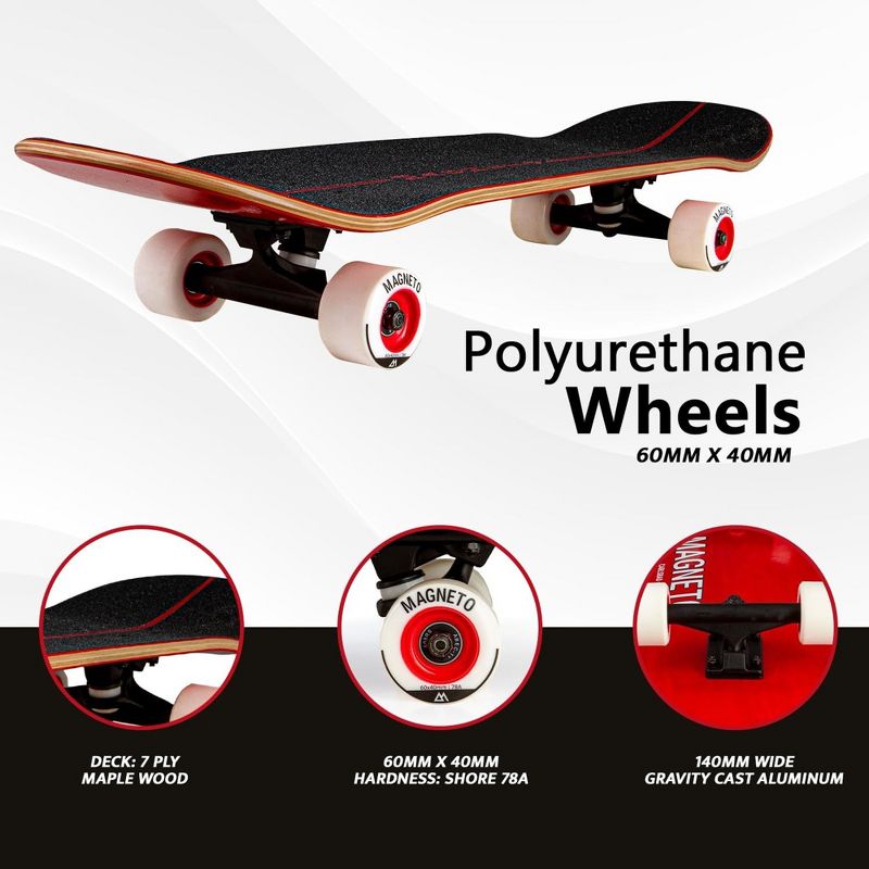 Magneto SUV Skateboards | Fully Assembled 31" x 8.5" Standard Size | 7 Layer Canadian Maple Deck with Free Skate Tool (SUV Red), 4 of 9