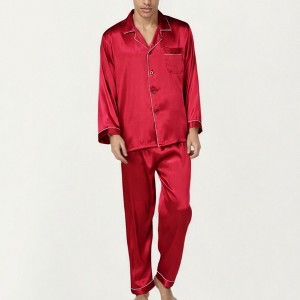 Anna-Kaci Men's 2-Piece Set Satin Pajamas with Contrast Piping and Button-Up Top - 1 of 4