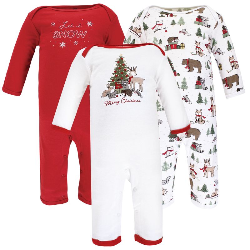 Hudson Baby Unisex Baby Cotton Coveralls, Christmas Forest, 1 of 7