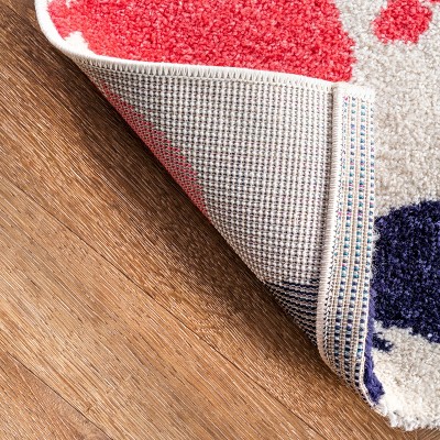 Multicolor Handprint Round Synthetic Kids Rug