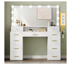 Makeup Vanity Desk Set With LED Lighted Mirror 11 Drawers Makeup Vanity Bedroom - 1 of 4